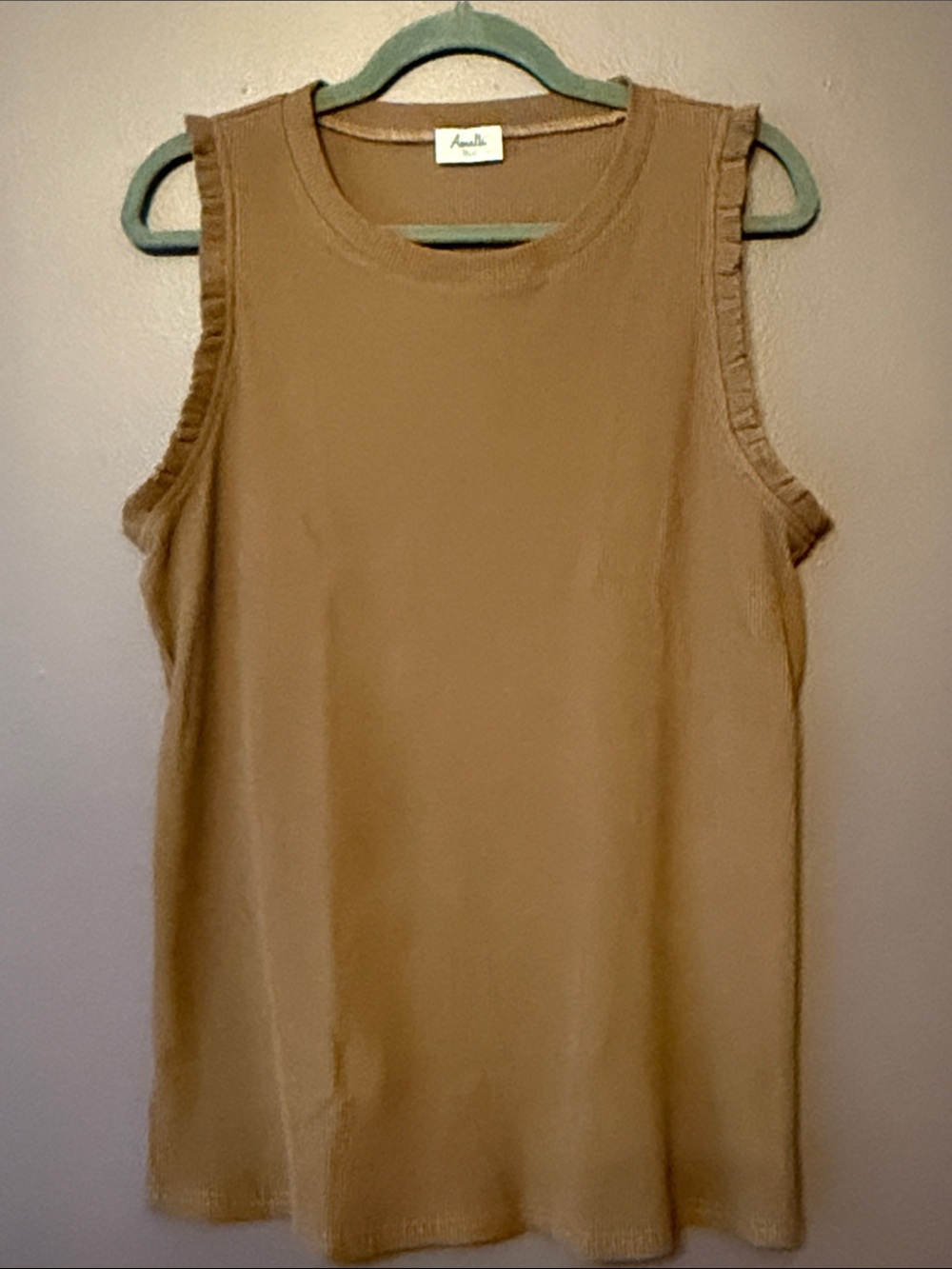 Women’s Amalli Talli Chloe Brown Sleeveless Ruffle-Trim Tall Tank Top Size XL